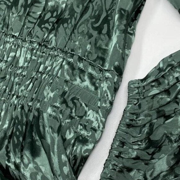 NEW ANTHROPOLOGIE Maxi Dress Green Size M Jacquard High Neck Balloon Sleeve - Picture 5 of 11
